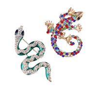 SHIDXIB 2Pcs Golden Rhinestone Animal Brooches Lizard Gecko Pins and Elegant Rhinestone Crystal Snake Brooch Pin for Women