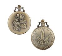 SHIDXIB 2Pcs Maple Leaves and Flowers Vintage Bronze Leaf Pocket Watch Unisex Women Fashion Pendant Awesome Quartz Clock with Necklace Chain, Bronze