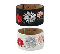 SHIDXIB 2Pcs Men's Women's Handmade Braided Leather Embroidery Flower Bracelet Adjustable Simple European And American Fashion Men's Women's Leather Bangle
