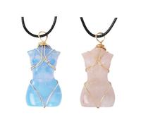SHIDXIB 2Pcs Natural Quartz Crystal Goddess Pendant Necklace for Women Brides and Engagements