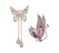 SHIDXIB 2Pcs Vintage Purple Rhinestone Crystal Inlaid Butterfly Brooch Insect Enamel Pin and Women Hollow Out Butterfly Brooch Pin with Pendant Butterfly Lapel Pin for Clothing Accessories
