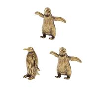 SHIDXIB 3Pcs Brass Penguin Brass Ornaments Lovely Decorations Copper Carving Handicraft Brass Desktop Sculpture for Office Table Decoration