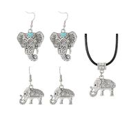 SHIDXIB 3Pcs Cute Retro 3D Elephant Design Dangle Earrings and Bohemian Vintage Elephant Inlaid With Turquoise Design Hook Earrings Alloy Jewellery Accessories Gift