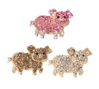 SHIDXIB 3Pcs Exquisite Pig Alloy Brooch Inlaid Shiny Rhinestone Bling Bling Animal Theme Clothes Bags Backpacks Badge Accessories, Metal, alloy