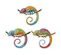 SHIDXIB 3Pcs Lizard Chameleon Brooch Animal Coat Pin Rhinestone Fashion Jewelry Enamel Accessories Ornaments