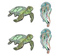 SHIDXIB 4Pcs Creative Sea Animals Jellyfish and Turtles Alloy Brooch Pin Clothing Accessories