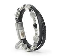 SHIEAGLELD Leather Bracelet for Men, Catholic Bracelet for Men with Cross & St. Benedict Medal, Tiger Eye Bracelets for Man, Spiritual Gift for Dad, Husband, Boyfriend Or Brothers, Black 20CM