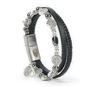 SHIEAGLELD Men's Leather Bracelet, Catholic Bracelet with Cross and St. Benedict Medal, Men's Tiger's Eye Spiritual Gift for Dad, Husband, Boyfriend, Brothers, 20cm, Stainless Steel