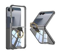 SHIEID Galaxy Z Flip 7 Case with Ring Stand - Clear Shockproof Airbag Cover, Slim Transparent Protective Case for Samsung Galaxy Z Flip 7,Smoke Black