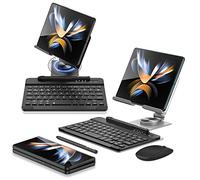 SHIEID Galaxy Z Fold 4 Stand, 360°Rotate POS Tablet Stand, Zip Pull Out, Lntegrated Folding Design Set [Folding Bracket/Keyboard/Mouse/Capacitor Pen] Stand Fits Galaxy Z Fold5/Fold4/Fold3, Silver