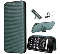 SHIEID Wallet Case for Fairphone 6 Carbon Case, has Kickstand function and Card Slots with Magnetic Buckle Phone, Carbon fiber Phone Case Compatible with Fairphone 6-Green