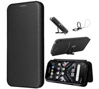 SHIEID Wallet Case for TCL 60R Carbon Case, has Kickstand function and Card Slots with Magnetic Buckle Phone, Carbon fiber Phone Case Compatible with TCL 60R-Black