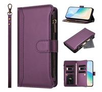 SHIEID Zipper Wallet Case Compatible with Honor Magic8 Pro Air, Premium Handmade PU Leather Honor Magic8 Pro Air Phone Cases Card Slots Magnetic Closure Pocket Kickstand with Hand Strap Purple