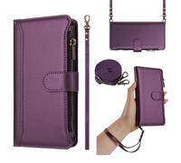 SHIEID Zipper Wallet Case Compatible with Honor Magic8 Pro Air, Premium Handmade PU Leather Honor Magic8 Pro Air Phone Cases Card Slots Magnetic Closure Pocket Kickstand with Hand Strap