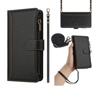 SHIEID Zipper Wallet Case Compatible with Honor Magic8 Pro Air, Premium Handmade PU Leather Honor Magic8 Pro Air Phone Cases Card Slots Magnetic Closure Pocket Kickstand with Hand Strap