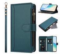 SHIEID Zipper Wallet Case Compatible with Honor Magic8 Pro Air, Premium Handmade PU Leather Honor Magic8 Pro Air Phone Cases Card Slots Magnetic Closure Pocket Kickstand with Hand Strap Green