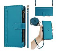 SHIEID Zipper Wallet Case Compatible with Honor Magic8 Pro Air, Premium Handmade PU Leather Honor Magic8 Pro Air Phone Cases Card Slots Magnetic Closure Pocket Kickstand with Hand Strap