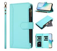 SHIEID Zipper Wallet Case Compatible with Honor Magic8 Pro Air, Premium Handmade PU Leather Honor Magic8 Pro Air Phone Cases Card Slots Magnetic Closure Pocket Kickstand with Hand Strap Mint Green