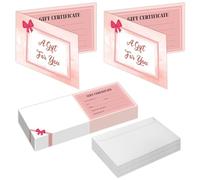SHIEL-EVEN 50 Sets Gift Certificates for Business, Blank Gifts Cards Certificates with Envelopes,Gifts for Salon Restaurants Spa Marriage Birthday Client Vouchers 11.8 x 3.9 Inch - Pink