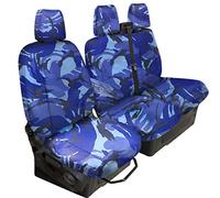 Shield Autocare Ford Transit Custom Seat Covers 2013-2023 | Fully Tailored Fit, Waterproof Custom Fitting Heavy Duty Driver & Double Passenger Chair Accessories Protection (Blue Camo)