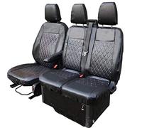 Shield Autocare Fully Tailored PU Leather Ford Transit Custom Seat Covers 2013-2023 - Heavy Duty Black Diamond Quilted Protectors (Driver & Passenger)