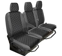Shield Autocare Tailored Ford Transit Custom Seat Covers 2013-2023 Driver & Double Passenger with Tray Flap & Arm Rest Heavy Duty Polyester Grey & Black Diamond Style Van Seat Covers