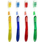 Shield Care Dual Pro Toothbrush for Adults - Medium Bristles with Multi-Level Filaments & Anti-Slip Grip - Expert Dental Care - 4 Pack (Assorted Colours: Yellow, Red, Blue, Green)