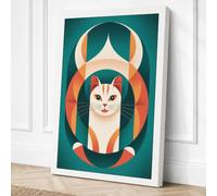 Shield-Faced Cat Mid-Century Canvas Wall Art Print 24x16 Inch (61 x 41 cm)