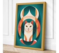 Shield-Faced Cat Mid-Century Canvas Wall Art Print 24x16 Inch (61 x 41 cm)