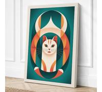 Shield-Faced Cat Mid-Century Canvas Wall Art Print 36x24 Inch (91 x 61 cm)
