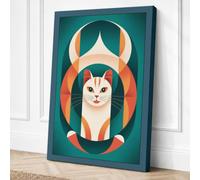 Shield-Faced Cat Mid-Century Canvas Wall Art Print 36x24 Inch (91 x 61 cm)
