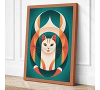 Shield-Faced Cat Mid-Century Canvas Wall Art Print 36x24 Inch (91 x 61 cm)