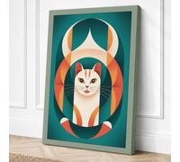 Shield-Faced Cat Mid-Century Canvas Wall Art Print 36x24 Inch (91 x 61 cm)