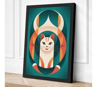 Shield-Faced Cat Mid-Century Canvas Wall Art Print 36x24 Inch (91 x 61 cm)