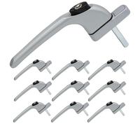 SHIELD HARDWARE uPVC Universal Window Handle Inline Locking Espag Double Glazing Pack of 10 Matte Silver 30mm