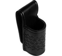 Shield Wallets Compact Poly Stinger Flashlight Holder with Snap Back, Black Basketweave Open Top and Bottom Leather, Fits 1.20 Inch Barrel Diameter, Duty Belts up to 2.25 Inch, Made in USA