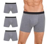 ShieldEase Washable Incontinence Boxer Briefs for Men - Cotton Urinary Leakproof Underwear with Fly, Enhanced Front & Rear Protection 150 ml Absorbency (3 Pack, Gray, M)