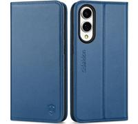 SHIELDON Case for Galaxy S25 Edge 2025, Genuine Leather Wallet Flip Case [Card Holder][Kickstand][RFID Blocking][TPU Inner Shell] Magnetic Shockproof Cover Compatible with Galaxy S25 Edge - Royal Blue