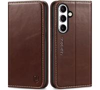 SHIELDON Case for Galaxy S25 FE 6.7", Genuine Leather Wallet Case [Card Holder][Kickstand][RFID Blocking] Magnetic Shockproof TPU Protective Cover Compatible with Galaxy S25 FE 2025 - Retro Coffee
