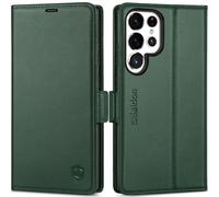 SHIELDON Case for Galaxy S25 Ultra 6.9", Genuine Leather Folio Wallet [Kickstand][RFID Blocking][4 Card Slots] Magnetic Shock Absorbing Cover Compatible with Galaxy S25 Ultra 5G 2025 - Midnight Green