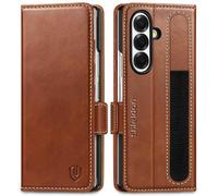 SHIELDON Case for Galaxy Z Fold7 (8.0"), Genuine Leather Flip Wallet [Card Holder][Kickstand][RFID Blocking] Shockproof Magnetic Book Folio Cover Compatible with Galaxy Z Fold 7 - Retro Brown