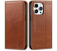 SHIELDON Case for iPhone 15 Pro Max 5G, Genuine Leather Folio Wallet with [RFID Blocking][Card Holder][Kickstand] Magnetic Shock Absorbing Case Compatible with iPhone 15 Pro Max 6.7" - Retro Brown