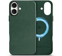 SHIELDON Case for iPhone 16 Plus 6.7", Genuine Leather Magnetic Wireless Charging Slim Case [Non-Slip][Anti-Scratch] Shock-Absorbent Cover with Metal Buttons Compatible with iPhone 16 Plus - Evergreen