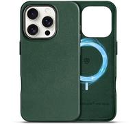 SHIELDON Case for iPhone 16 Pro 6.3" 2024, Genuine Leather Magnetic Wireless Charging Case [Slim Fit][Non-Slip][Metal Button] Shock-Absorbent Protective Cover Compatible with iPhone 16 Pro - Evergreen