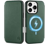 SHIELDON Case for iPhone 16 Pro 6.3", Genuine Leather Slim Folio Wallet [RFID Blocking][3 Card Slots] Magnetic Wireless Charging Shock-Absorbent Cover Compatible with iPhone 16 Pro 2024 - Evergreen