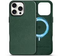 SHIELDON Case for iPhone 16 Pro Max 6.9", Genuine Leather Slim Magnetic Wireless Charging Case [Anti-Scratch][Metal Button] Shock-Absorbent Cover Compatible with iPhone 16 Pro Max - Evergreen