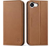 SHIELDON Case for iPhone 16e 6.1", Genuine Leather Flip Wallet [3 Card Slots][Kickstand][RFID Blocking] Magnetic Closure Shockproof Folio Phone Cover Compatible with iPhone 16e 5G 2025 - Saddle Brown