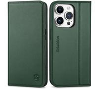 SHIELDON Folio Case for iPhone 15 Pro 6.1" 2023, Genuine Leather Wallet Case with [Kickstand][RFID Blocking][TPU Shell][Card Holder] Shockproof Flip Cover Compatible with iPhone 15 Pro- Evergreen