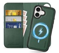 SHIELDON Genuine Leather 2 in 1 Detachable Wallet Case for iPhone 17 6.3-inch 5G 2025, Magnetic, Wireless Charging, RFID Blocking, Card Slots, Viewing Stand, Shockproof, Flip Folio Cover - Evergreen
