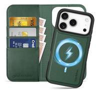 SHIELDON Genuine Leather 2 in 1 Detachable Wallet Case for iPhone 17 Pro 6.3-inch 2025, Magnetic, Wireless Charging, RFID Blocking, Card Slots, Viewing Stand, Shockproof Flip Folio Cover - Evergreen